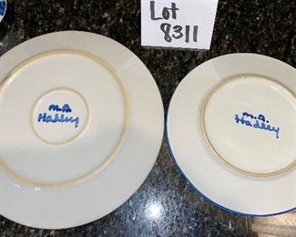 Lot 8311. $26.00. Group of 3 nice Hadley Pottery pieces. 11" Hadley Bunny plate, 9" Santa's cookie plate by Hadley and a Waechterseach Western Germany sauce pitcher.