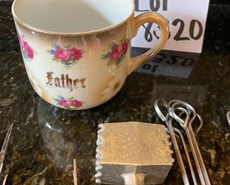 Lot 8320. $28.00 HAPPY FATHER'S DAY !! Weber tongs and spatula; 5 kebob skewers; a small tenderizing mallet; Easy Grip tong/fork; a vintage Kane Kut meat fork; and a vintage "Father" mug. Just what. you need for an almost perfect gift.
