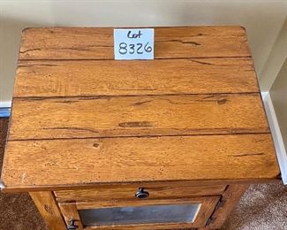 Lot 8326. $75.00 Vintage Oak Cabinet 1 Drawer and Glass door. 24" W x 18" D x 29" T