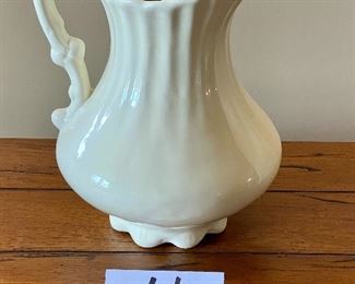 Lot 8333. 30.00. Vintage White Water Pitcher (9"W x 11" T) and Bowl (15.5"diam. x 4.5" T). Glazed ceramic.