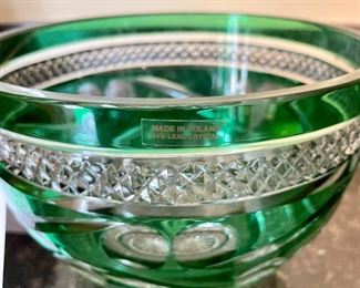 Lot 8351. $75.00 Beautiful Green cut to clear, 24% lead crystal bowl, Made in Poland.