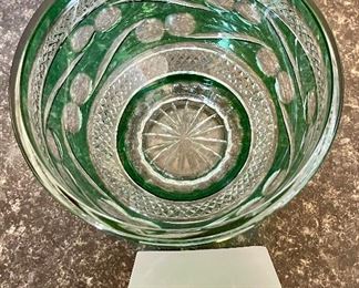 Lot 8351. $75.00 Beautiful Green cut to clear, 24% lead crystal bowl, Made in Poland.