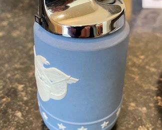 Lot 8355. $24.00 Wedgewood Jasperware: 2 7" ashtrays that can be used as display plates and a Jasperware lighter.