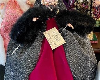 Lot 8361. $200.00. Lot of 11 hand-dressed English dolls made at 'The Little Gallery', Penzance. Included are: Edward VI, Sir Walter Raleigh, Henry VIII, and the following wives of Henry VIII; Anne Boleyn II wife of Henry, Anne of Cleves 4th wife of Henry, Catherine of Aragon, daughter of King Henry VIII, Jane Seymore 3rd wife of Henry, and the doll in the pink, dubbed Queen of hearts by HenryVIII. The dolls are no doubt Barbie's, however the costumes are period true and are truly amazing.