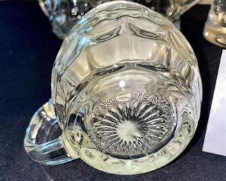 Lot 8376. $40.00 1) Ski Oslo mug 1982, 2) 3 covered, glass beer steins, 3) glass dish/basket with metal handle.