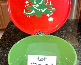 Lot 8381. $15.00 12.5" diameter Christmas tree platter and a 9" diameter x 4" T Waechtersbach made in Germany bowl.