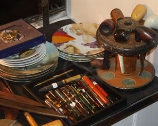 Limoges plates, fountain pens, pipes