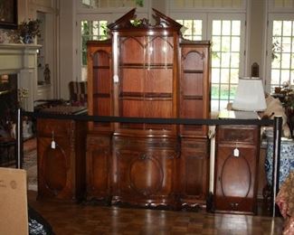 antique mahogany china/display cabinet with pair if side silver chest cabinets