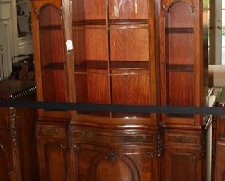 antique mahogany china/display cabinet with pair if side silver chest cabinets