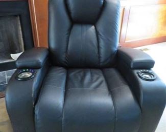 Black Leather Recliner with Two Cup Holders