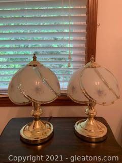 Pair of Floral and Brass Touch Lamps