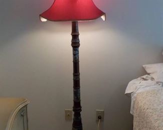 Vintage Art Deco Brass Floor Lamp with Daring Red Shade