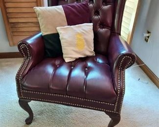 Traditional Wingback Guest Chair in Burgundy with Nailhead Trim