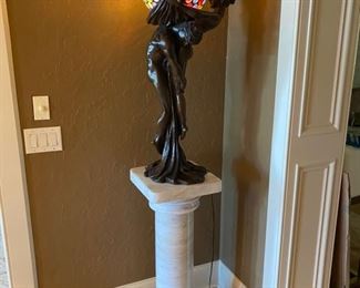 After Gurschner 3’ ceramic sculpture lamp with bronze glaze. This item will not be discounted.