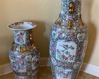 You have to see these works of fine hand-painted, porcelain, Chinese vases. The one on the left is 3’ tall and the one in the right is 4’. These items will not be discounted.