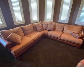 Brown corduroy and leather Bernhardt sectional - sharp!