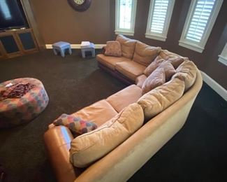 Brown corduroy and leather Bernhardt sectional - sharp!