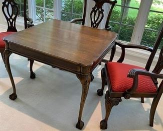 Stickley 35" square game table with 4 chairs