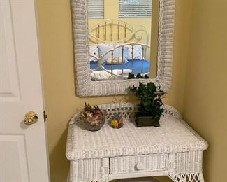 Wicker vanity and stool with available mirror