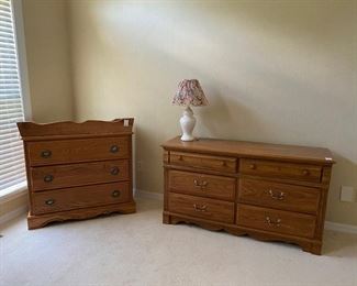 Oak Bedroom set- dresser/mirror, chest and changer, small wardrobe, desk and hutch, and bookshelf