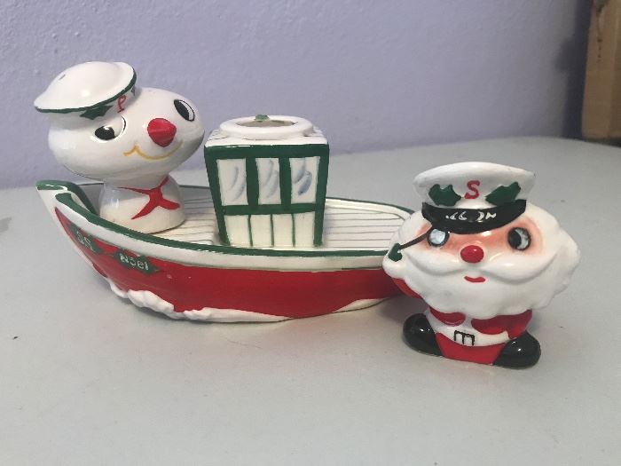VINTAGE HOLT HOWARD SS NOEL SANTA SNOWMAN SHIP BOAT SALT PEPPER TOOTHPICK