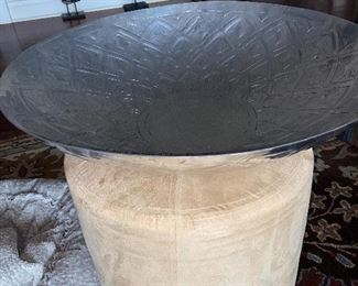 Hassock and large metal bowl