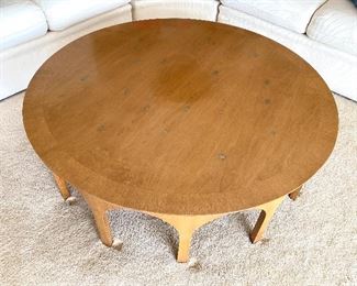 Widdicombe Constellation Coffee Table! WOW!! Check out the stunning RARE mid century coffee table.
Bottom says Widdicombe; Designed by T.H. RobsJon-Gibbings.
Made from Walnut with brass star inlays. Sure to be an eye-catcher in any room!
Measures about 48" in diameter and 15.25" h