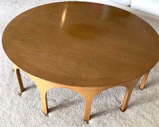 Widdicombe Constellation Coffee Table! WOW!! Check out the stunning RARE mid century coffee table.
Bottom says Widdicombe; Designed by T.H. RobsJon-Gibbings.
Made from Walnut with brass star inlays. Sure to be an eye-catcher in any room!
Measures about 48" in diameter and 15.25" h