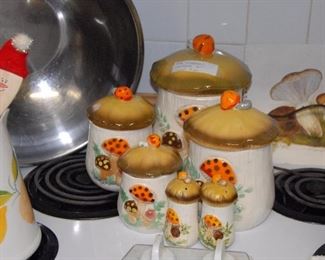 1970s mushroom cannister set