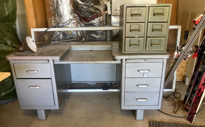 Steel Tanker Desk and Globe Wernick vintage card catalog