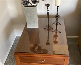 Glass topped end table with drawer