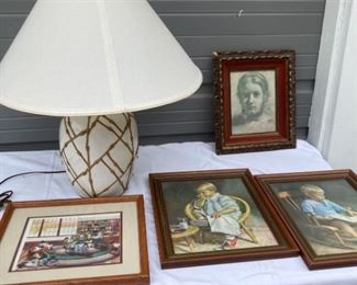 Lamp and 4 prints of children