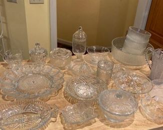 Sparkly Pressed Glass and Etched Glass Incl Salad Set