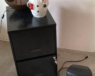 Two Drawer Locking File Cabinet, Snowman, Tabletop Water Feature and Ceramic Space Heater