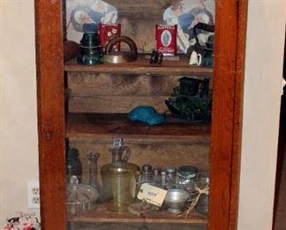 Antique Bookcase With Glass Paneled Door And Adjustable Wood Shelves, 54" X 28" X 13.25"