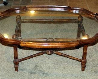 Solid Wood Framed Glass Top Table, 18" X 44.5" X 30"