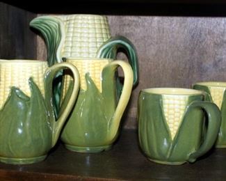 Shawnee Corn King Pottery Dishes Including Pitchers, Cups, Plates, Sugar Bowl And Salt And Pepper Shakers