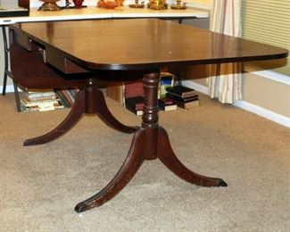 Duncan Phyfe Styled Drop Leaf Dining Table With Brass Feet And One Leaf, 30" X 70" X 38"