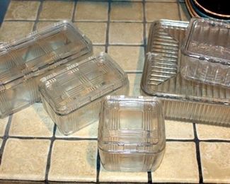 Vintage Glass Refrigerator Dishes With Lids, Qty 5