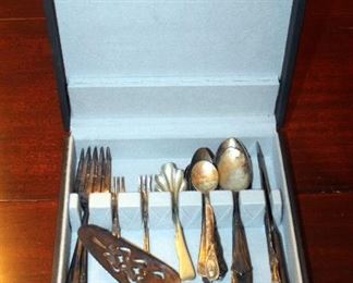 Antique Silver And Silver Plate Flatware In Felt Lined Storage Box 26 Total Pieces
