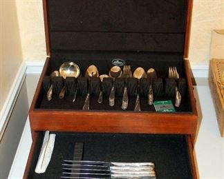 W M Rogers And Son, Spring Flower Flat ware Set In Felt Lined Storage Box, 54 Total Pieces