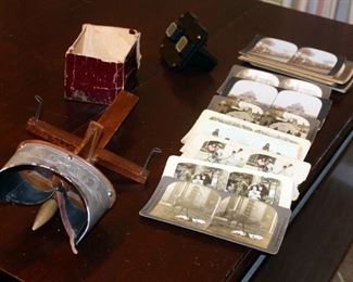 Antique Stereoscope And Picture Viewer With 20 Cards And A View Master Stereoscope Viewer