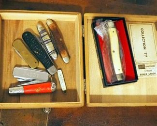 Vintage Pocket Knife Collection Including Kbar, Barlow, Craftsman And More, Qty 8, Includes Wood Case