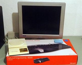 Microsoft Natural Ergonomic 4000 Keyboard, Good Cook Electronic Scale, And KDS Computer Monitor, 17"