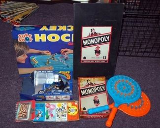 Vintage Game Assortment Including, 1954 Monopoly, Sure Shot Hockey, Vintage Card Games, Old Maid, Stops And Stripes, And More