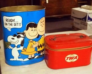 Vintage TWA Tote And Tin Snoopy Waste Can