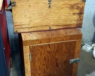 Wood Storage Box Full Of Hardware And Wood Storage Cabinet 25" x 18.25" x 21"