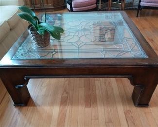 Wonderful size. 47" diameter. Center is neutral stained glass.