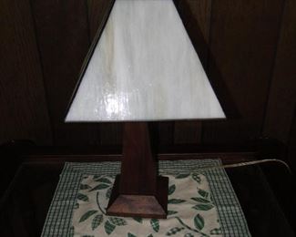 Mission Style Lamp with Slag Glass