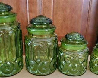 Vtg Green Glass Canisters